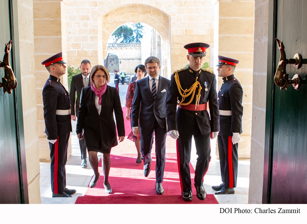 PRESS RELEASE BY THE OFFICE OF THE PRESIDENT Ambassador of the Republic of Poland Tomasz Czyszek presents his letters of credence to the President of Malta