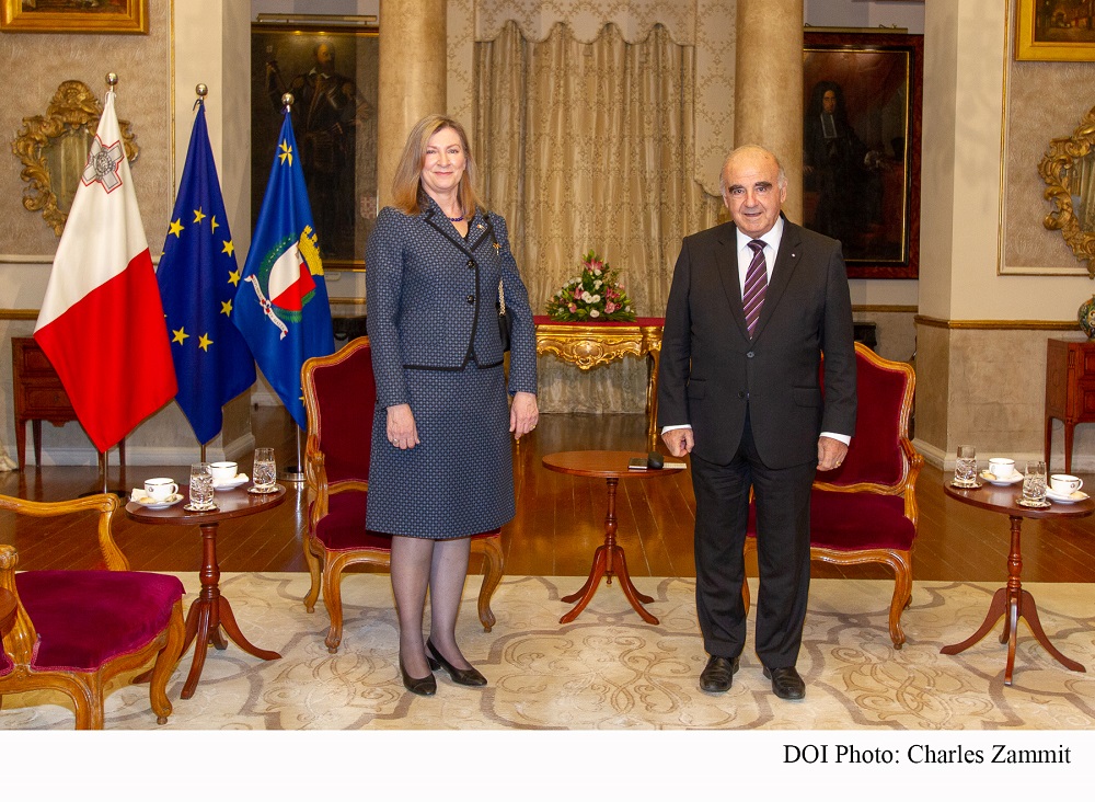 PRESS RELEASE BY THE OFFICE OF THE PRESIDENT  High Commissioner of Australia Jennifer Cartmill presents her Letters of Credence to the President of Malta