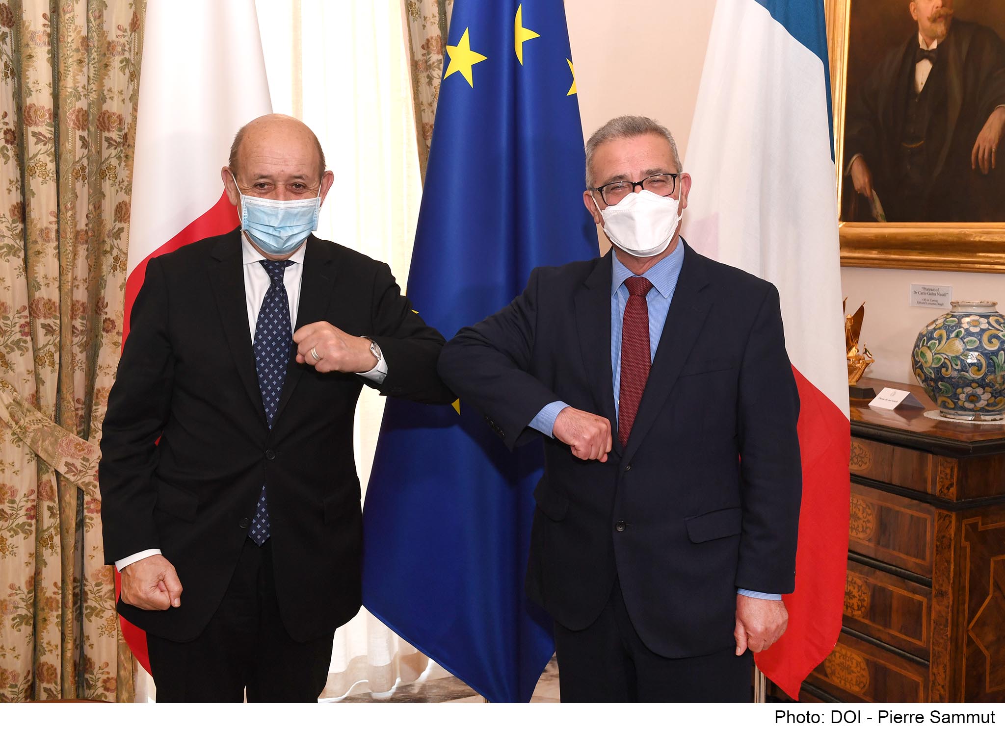 PRESS RELEASE BY THE MINISTRY FOR FOREIGN AND EUROPEAN AFFAIRS  Minister Evarist Bartolo holds a bilateral meeting with the French Minister for Europe and Foreign Affairs Jean-Yves Le Drian
